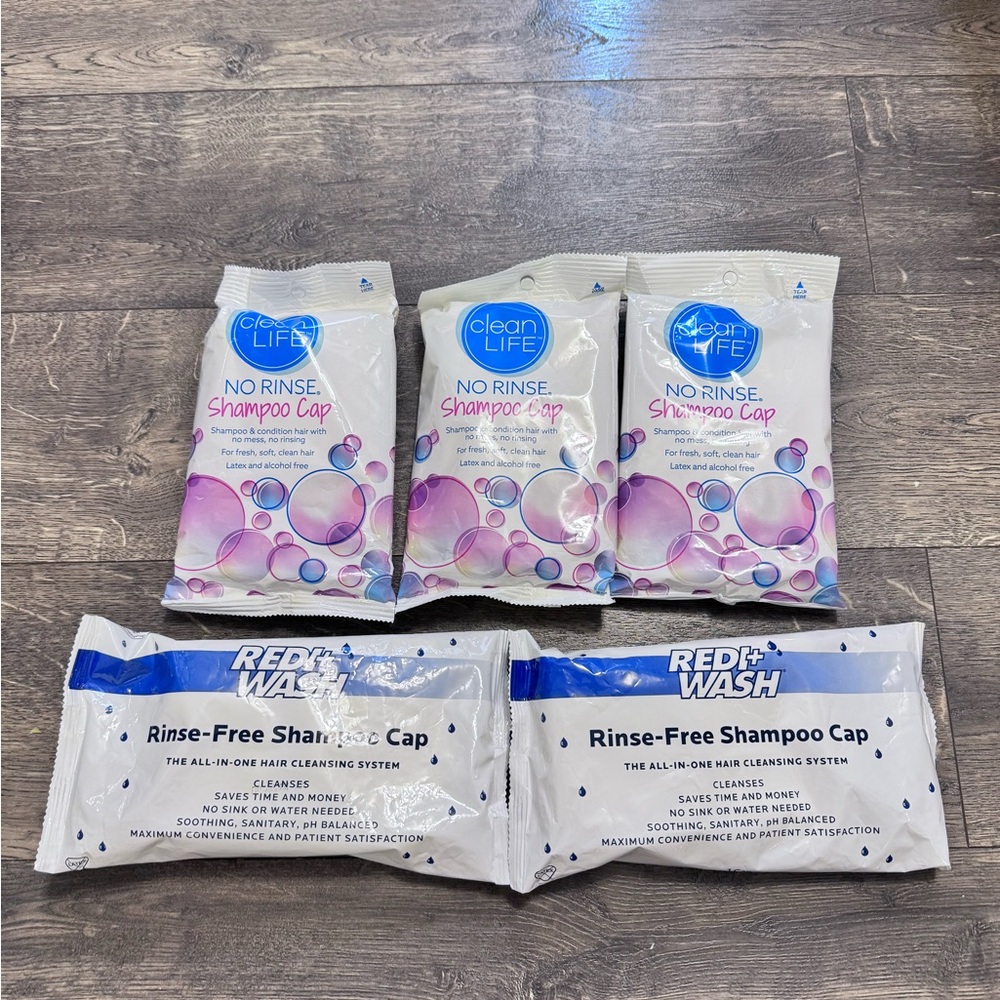 Lot‎ of 5 No Rinse Shampoo Cap Packs NEW